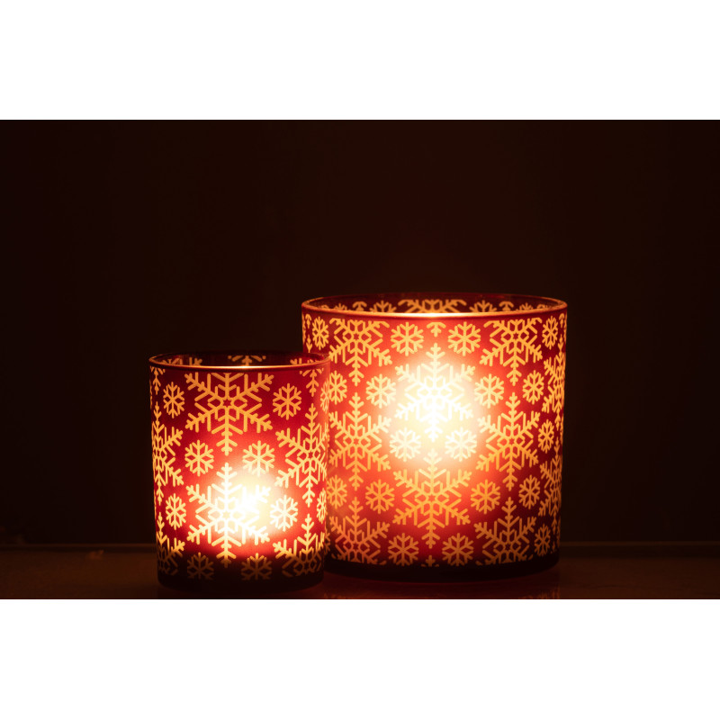 Photophore original Diamètre 15 cm en Verre Rouge Motif flocons Snow - 6