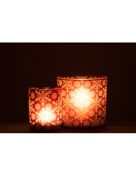 Photophore original Diamètre 15 cm en Verre Rouge Motif flocons Snow - 6