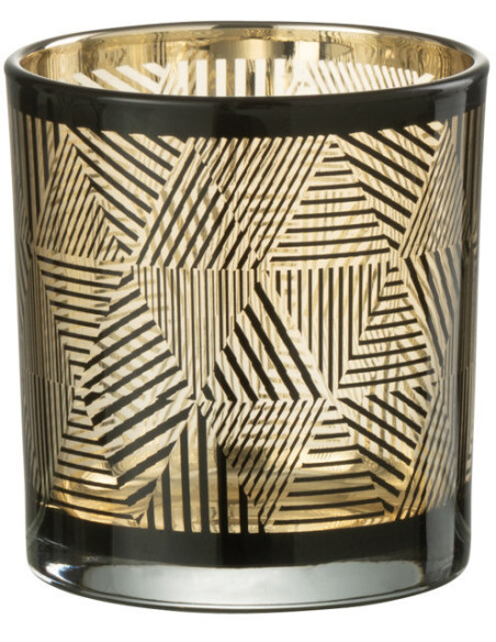 Photophore design Diamètre 7 cm en Verre Doré Noir Motif rayé Elexia - 1