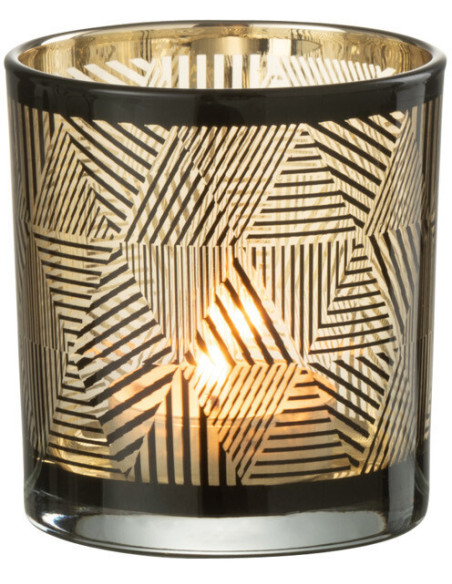 Photophore design Diamètre 7 cm en Verre Doré Noir Motif rayé Elexia - 3
