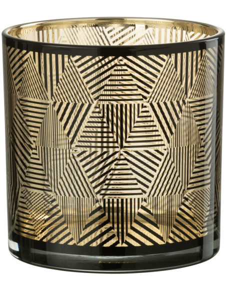 Photophore design Diamètre 15 cm en Verre Doré Noir Motif rayé Elexia - 1