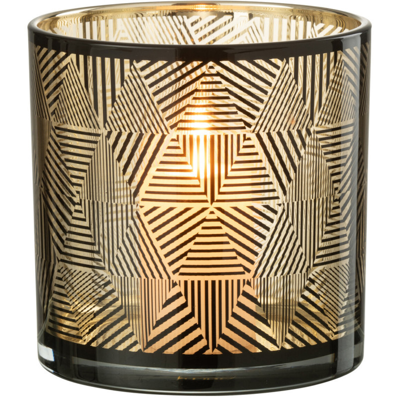Photophore design Diamètre 15 cm en Verre Doré Noir Motif rayé Elexia - 3