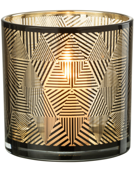 Photophore design Diamètre 15 cm en Verre Doré Noir Motif rayé Elexia - 3