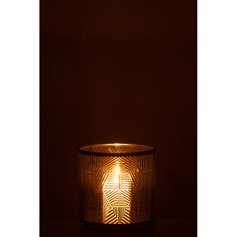 Photophore design Diamètre 15 cm en Verre Doré Noir Motif rayé Elexia - 4