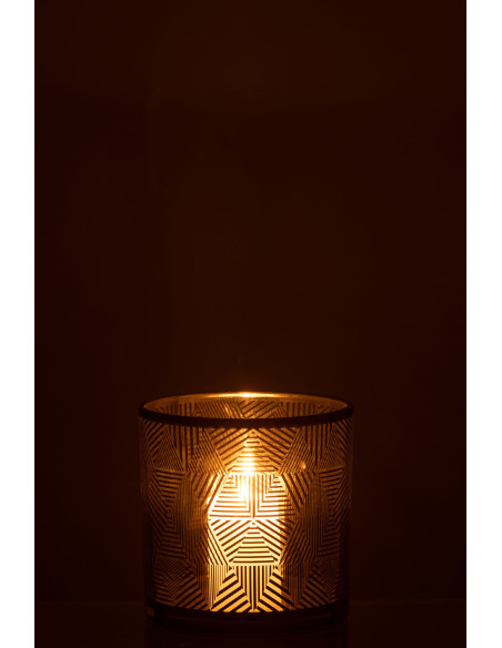 Photophore design Diamètre 15 cm en Verre Doré Noir Motif rayé Elexia - 4