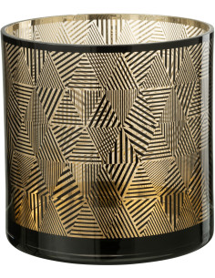 Photophore design XL Diamètre 24 cm en Verre Doré Noir Motif rayé Elexia - 1