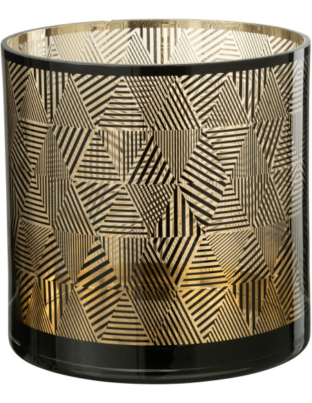 Photophore design XL Diamètre 24 cm en Verre Doré Noir Motif rayé Elexia - 1