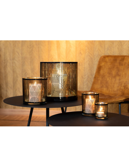 Photophore design XL Diamètre 24 cm en Verre Doré Noir Motif rayé Elexia - 2