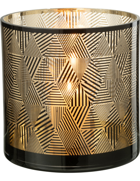 Photophore design XL Diamètre 24 cm en Verre Doré Noir Motif rayé Elexia - 3