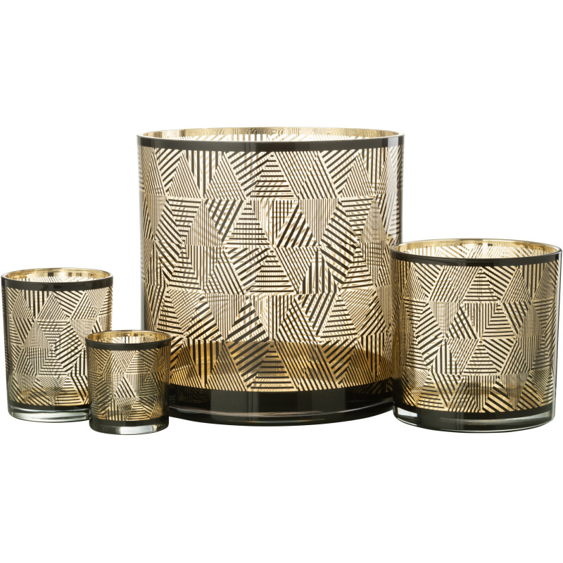 Photophore design XL Diamètre 24 cm en Verre Doré Noir Motif rayé Elexia - 5