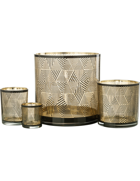 Photophore design XL Diamètre 24 cm en Verre Doré Noir Motif rayé Elexia - 5