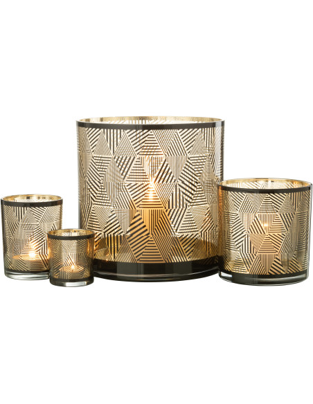 Photophore design XL Diamètre 24 cm en Verre Doré Noir Motif rayé Elexia - 6