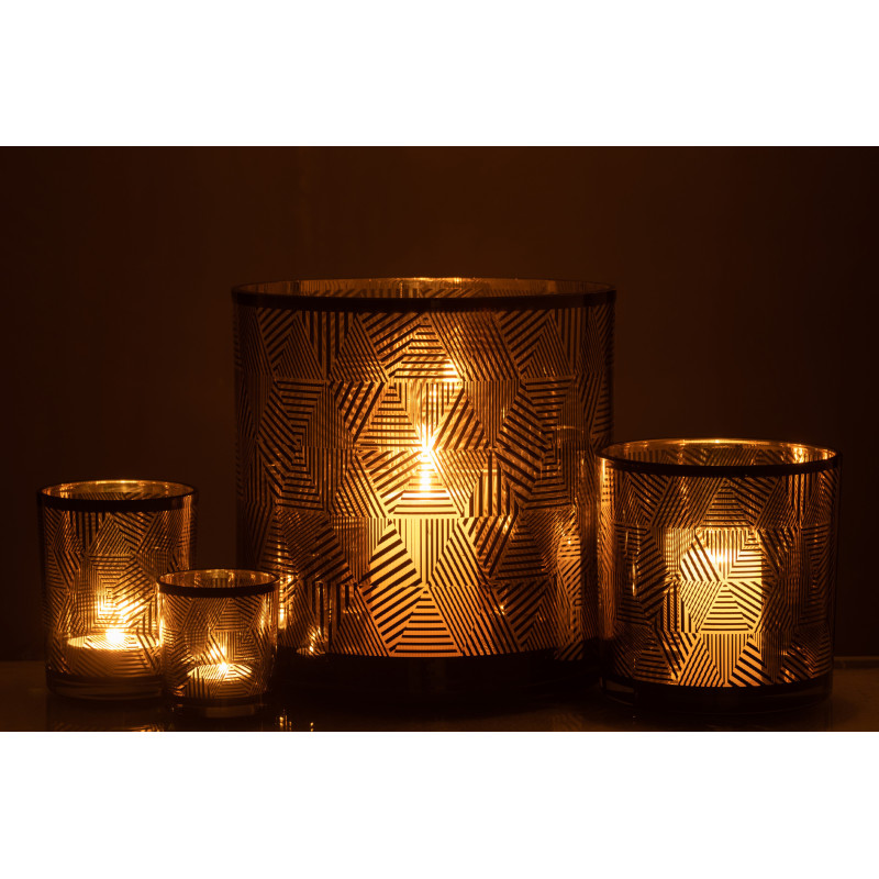 Photophore design XL Diamètre 24 cm en Verre Doré Noir Motif rayé Elexia - 7