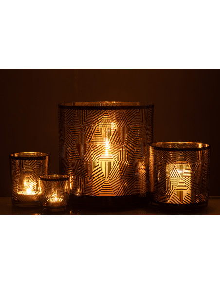 Photophore design XL Diamètre 24 cm en Verre Doré Noir Motif rayé Elexia - 7