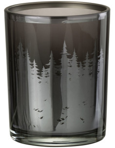 Photophore original Diamètre 10 cm en Verre Noir Argenté Motif sapins Faelan - 1