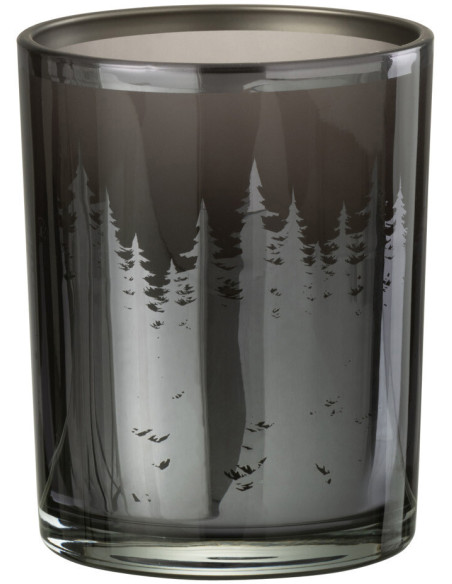 Photophore original Diamètre 10 cm en Verre Noir Argenté Motif sapins Faelan - 1