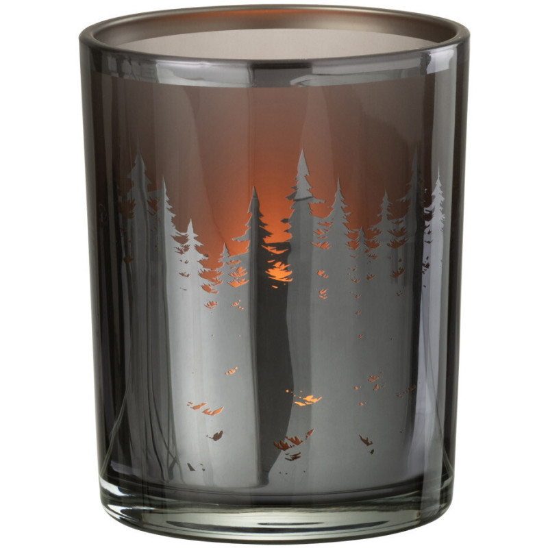 Photophore original Diamètre 10 cm en Verre Noir Argenté Motif sapins Faelan - 2