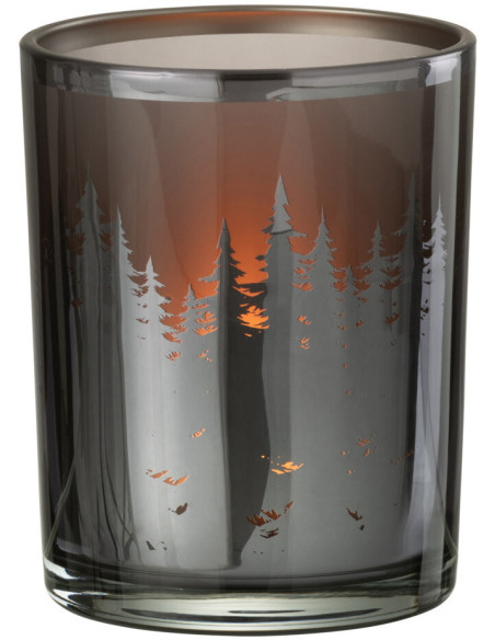 Photophore original Diamètre 10 cm en Verre Noir Argenté Motif sapins Faelan - 2