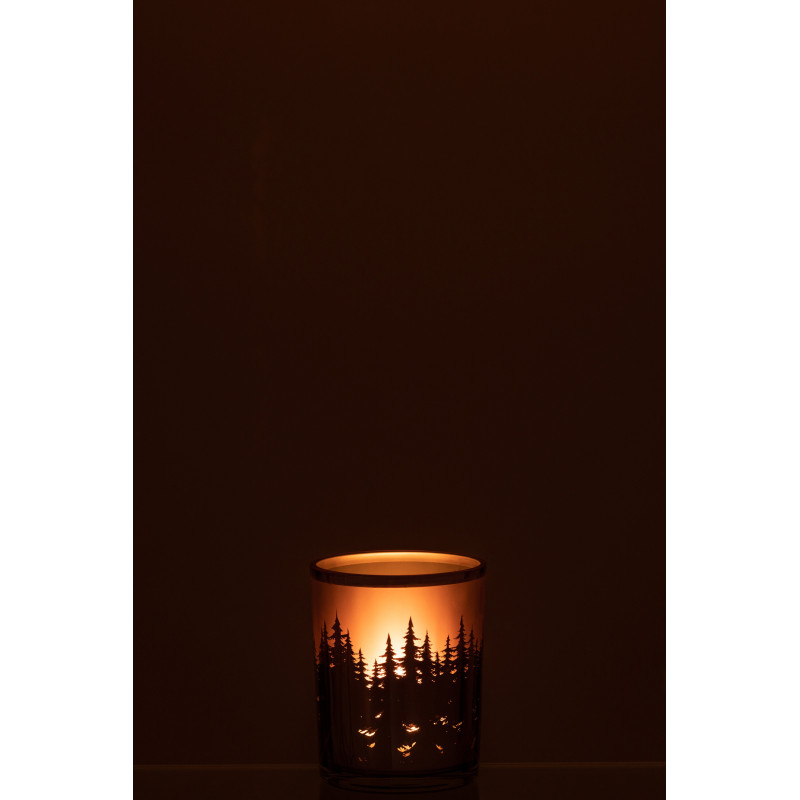 Photophore original Diamètre 10 cm en Verre Noir Argenté Motif sapins Faelan - 3