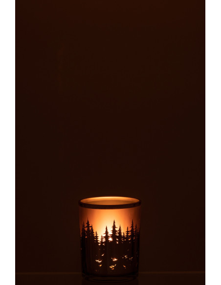 Photophore original Diamètre 10 cm en Verre Noir Argenté Motif sapins Faelan - 3