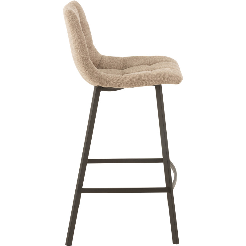 Tabouret de bar avec dossier Stéphane en Tissu Beige Chiné Métal Noir - 3