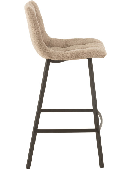 Tabouret de bar avec dossier Stéphane en Tissu Beige Chiné Métal Noir - 3