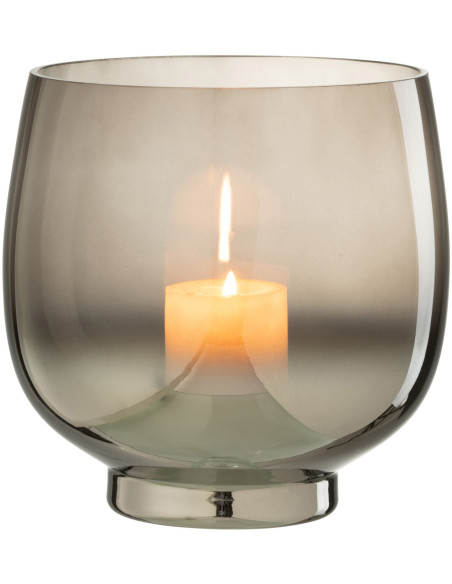 Photophore original rond Diamètre 17 cm en Verre fumé Gris Argenté Lioran - 2