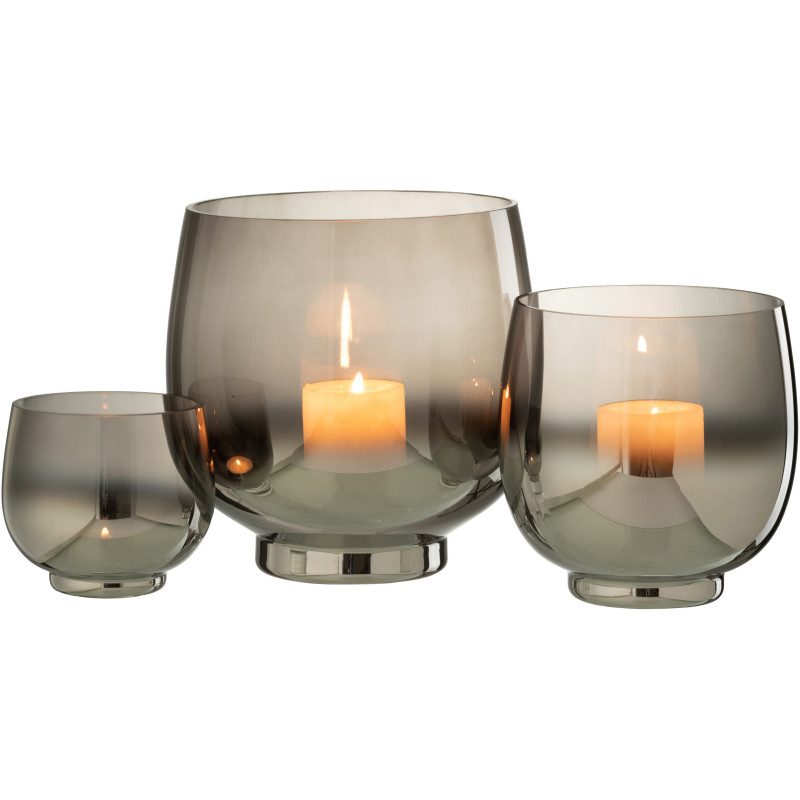 Photophore original rond Diamètre 17 cm en Verre fumé Gris Argenté Lioran - 5