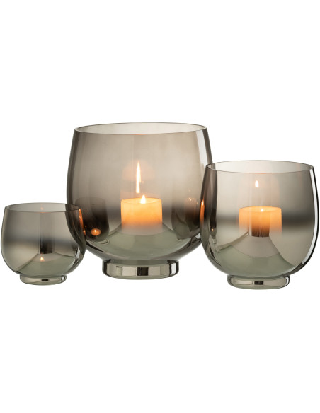 Photophore original rond Diamètre 17 cm en Verre fumé Gris Argenté Lioran - 5