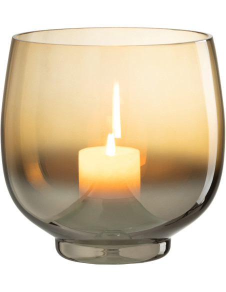 Photophore original rond Diamètre 17 cm en Verre fumé Jaune Argenté Lioran - 2