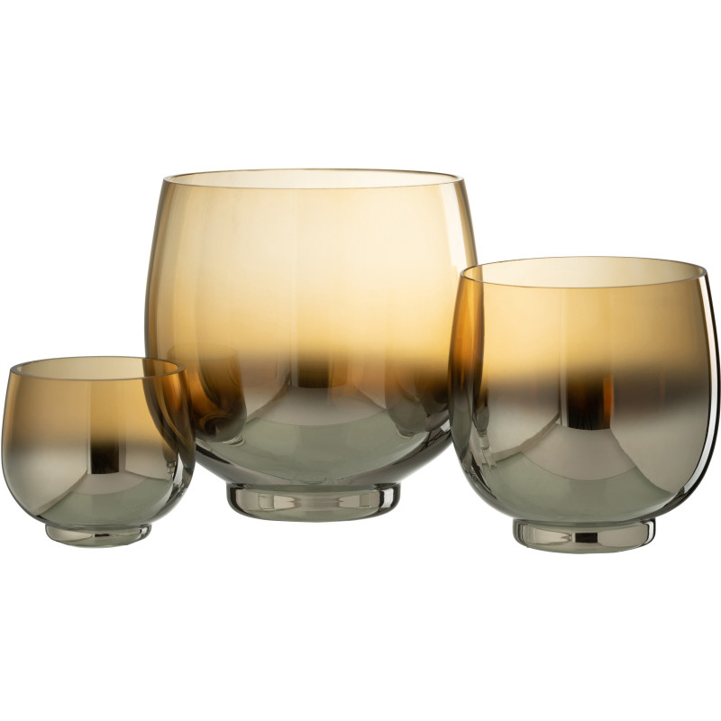 Photophore original rond Diamètre 17 cm en Verre fumé Jaune Argenté Lioran - 4