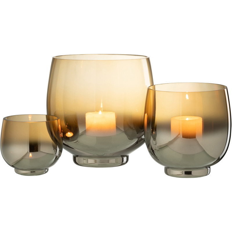 Photophore original rond Diamètre 17 cm en Verre fumé Jaune Argenté Lioran - 5