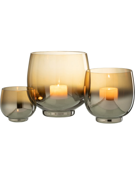 Photophore original rond Diamètre 17 cm en Verre fumé Jaune Argenté Lioran - 5