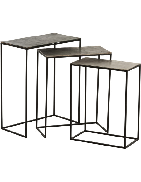 Sellette Haute Gigogne Rectangulaire Mix en Métal Noir Cuivré (Lot de 3) - 1