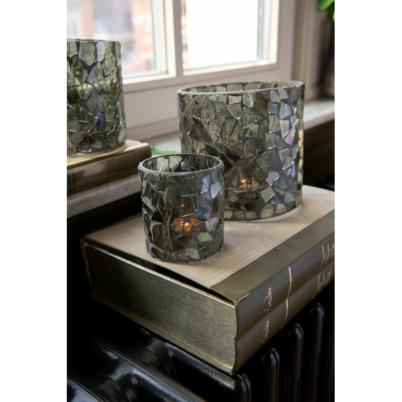 Photophore original Diamètre 8 cm en Verre Vert Motif mosaïque Silvan - 2