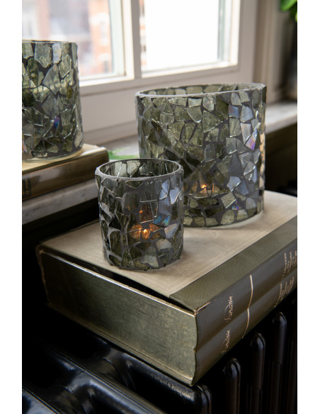 Photophore original Diamètre 8 cm en Verre Vert Motif mosaïque Silvan - 2