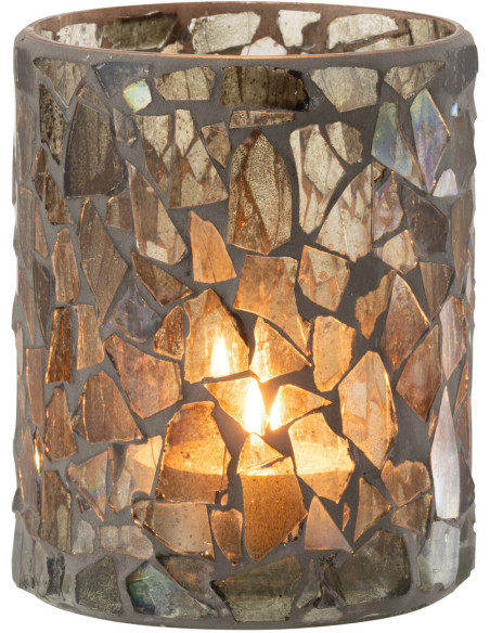 Photophore original Diamètre 12 cm en Verre Vert Motif mosaïque Silvan - 2