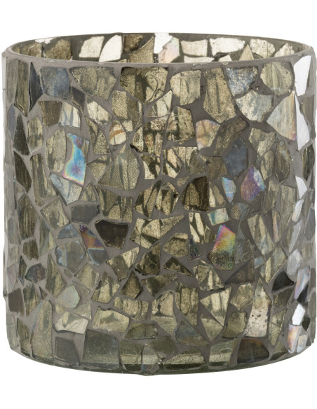 Photophore original Diamètre 17 cm en Verre Vert Motif mosaïque Silvan - 1