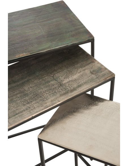 Sellette Haute Gigogne Rectangulaire Mix en Métal Noir Cuivré (Lot de 3) - 2