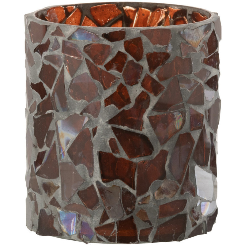 Photophore original Diamètre 8 cm en Verre Marron Motif mosaïque Silvan - 1