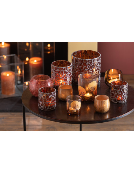 Photophore original Diamètre 8 cm en Verre Marron Motif mosaïque Silvan - 2