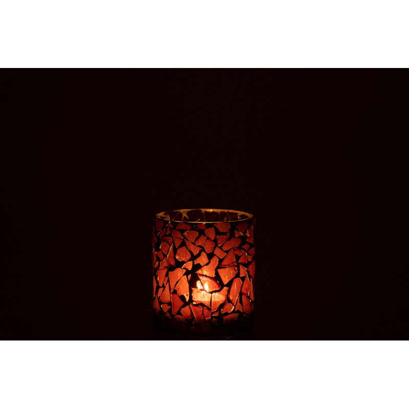 Photophore original Diamètre 8 cm en Verre Marron Motif mosaïque Silvan - 4