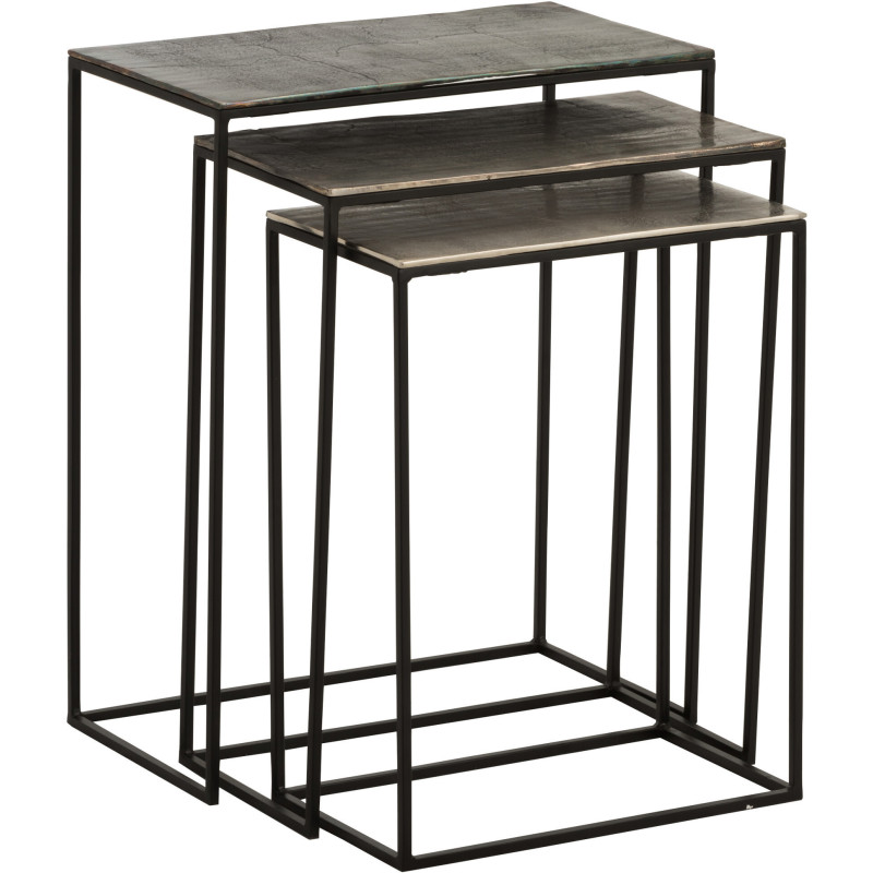 Sellette Haute Gigogne Rectangulaire Mix en Métal Noir Cuivré (Lot de 3) - 3