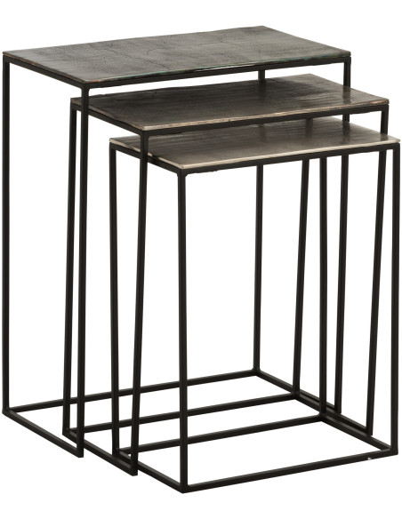 Sellette Haute Gigogne Rectangulaire Mix en Métal Noir Cuivré (Lot de 3) - 3