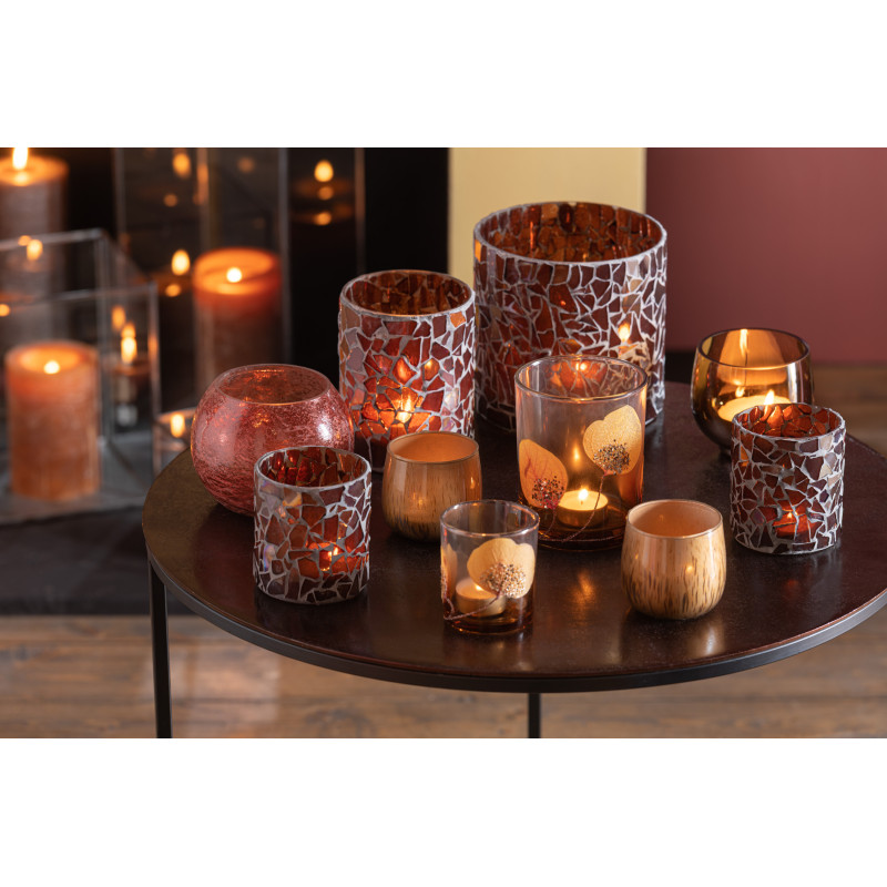 Photophore original Diamètre 12 cm en Verre Marron Motif mosaïque Silvan - 2