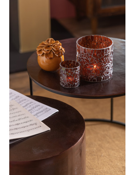 Photophore original Diamètre 12 cm en Verre Marron Motif mosaïque Silvan - 5