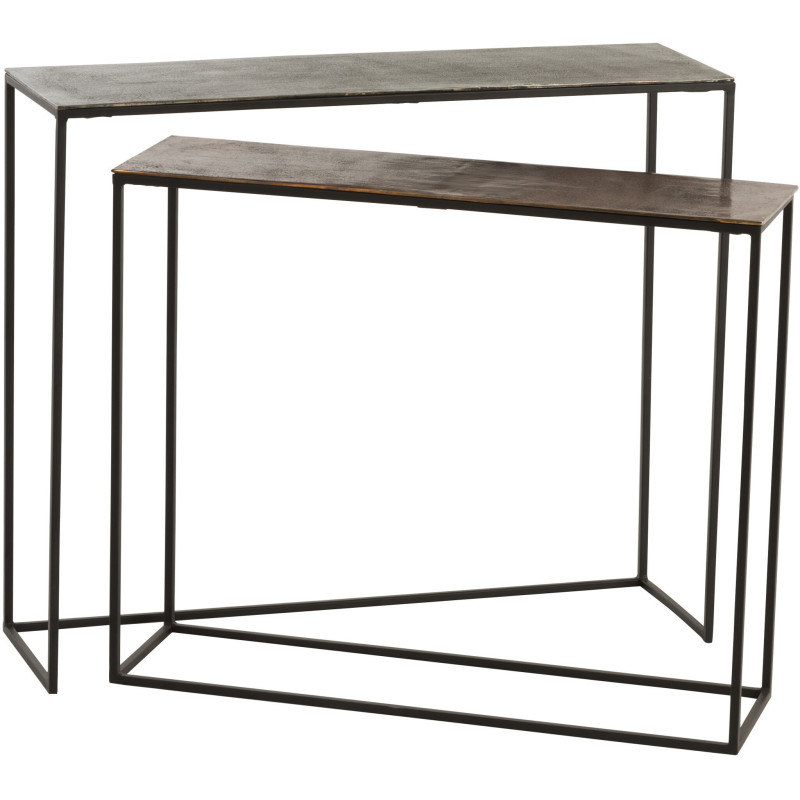 Console Gigogne Rectangulaire Mix en Métal Noir Cuivré - 1