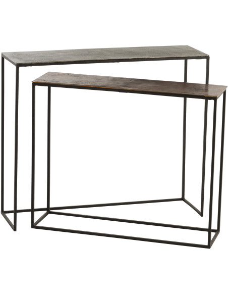 Console Gigogne Rectangulaire Mix en Métal Noir Cuivré - 1