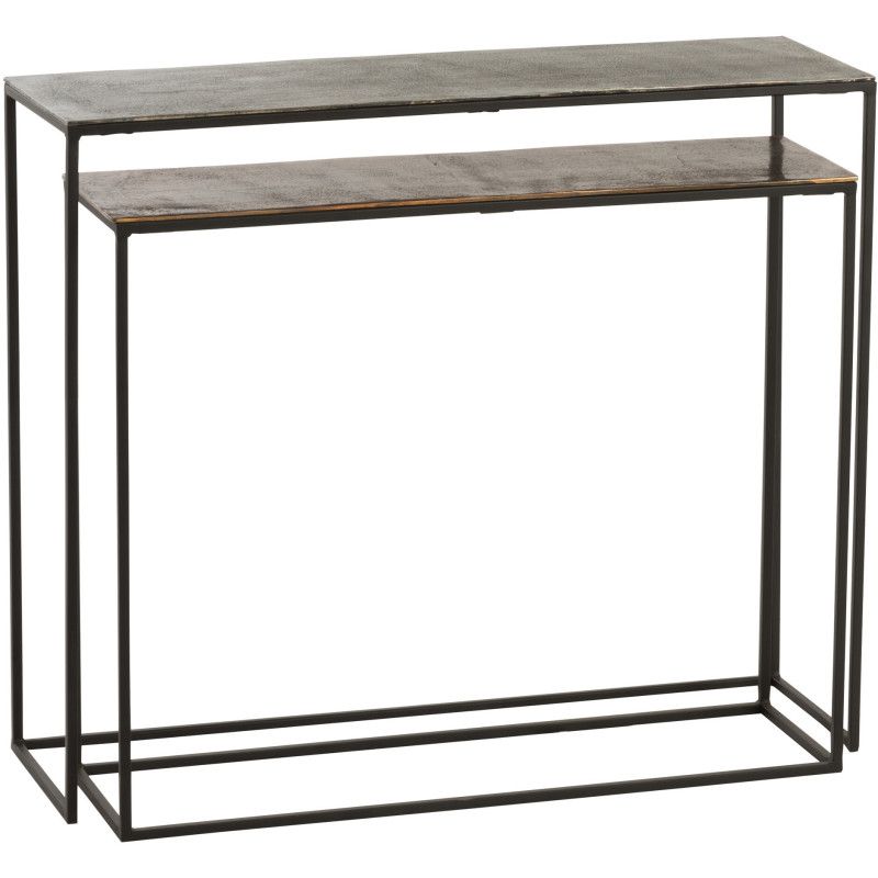 Console Gigogne Rectangulaire Mix en Métal Noir Cuivré - 2