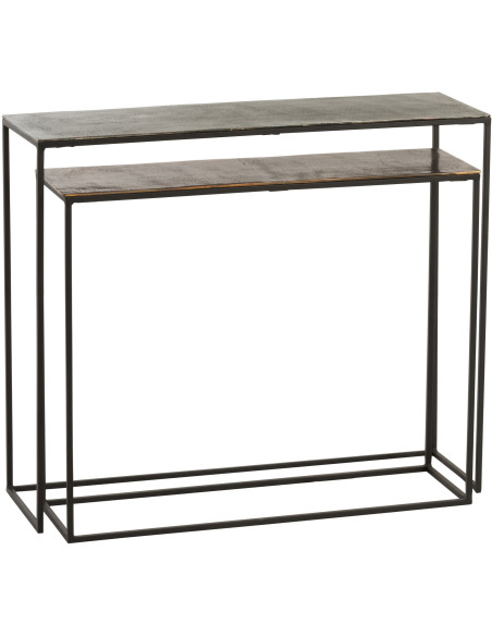 Console Gigogne Rectangulaire Mix en Métal Noir Cuivré - 2